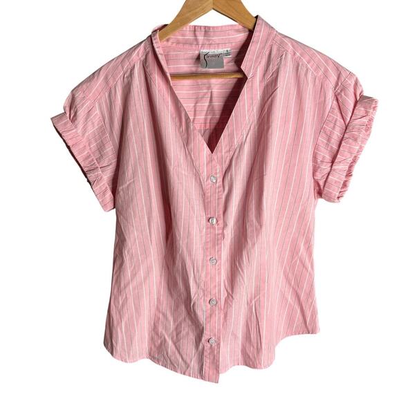 Finley Diamond Short Sleeve Button Down Poplin Shirt Striped Pink Size S - Picture 2 of 4